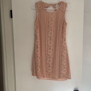 Blush colored lace maxi dress